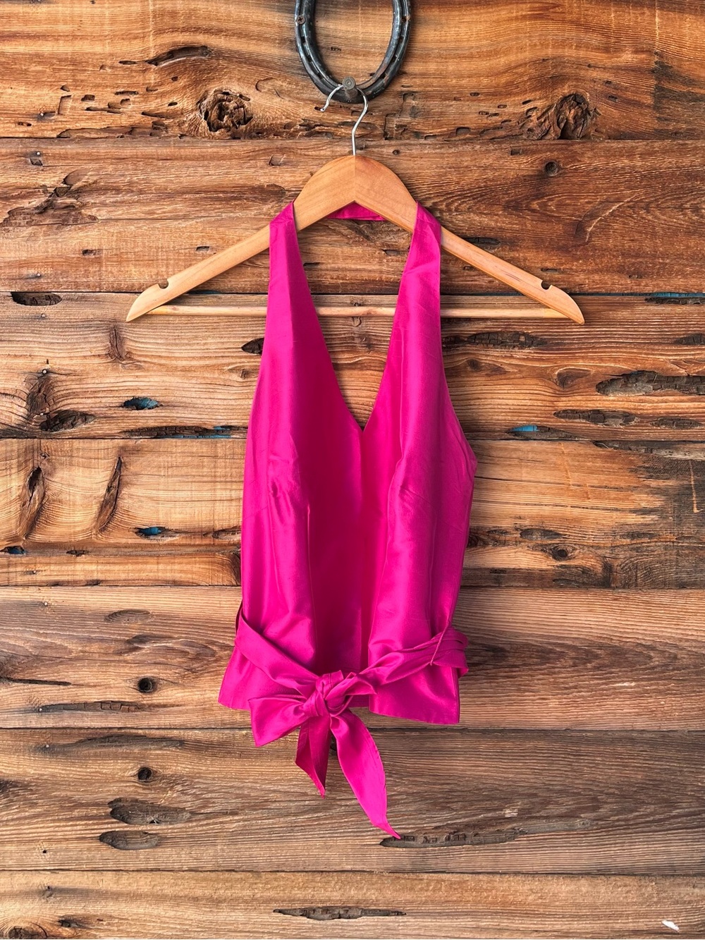 ANN TAYLOR | 100% Silk Fuchsia Pink V-Neck Tie-Front Halter Top 2